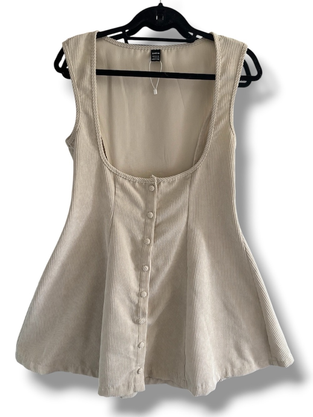 SHEIN Cream Ribbed Button-Front Waisted Mini Dress